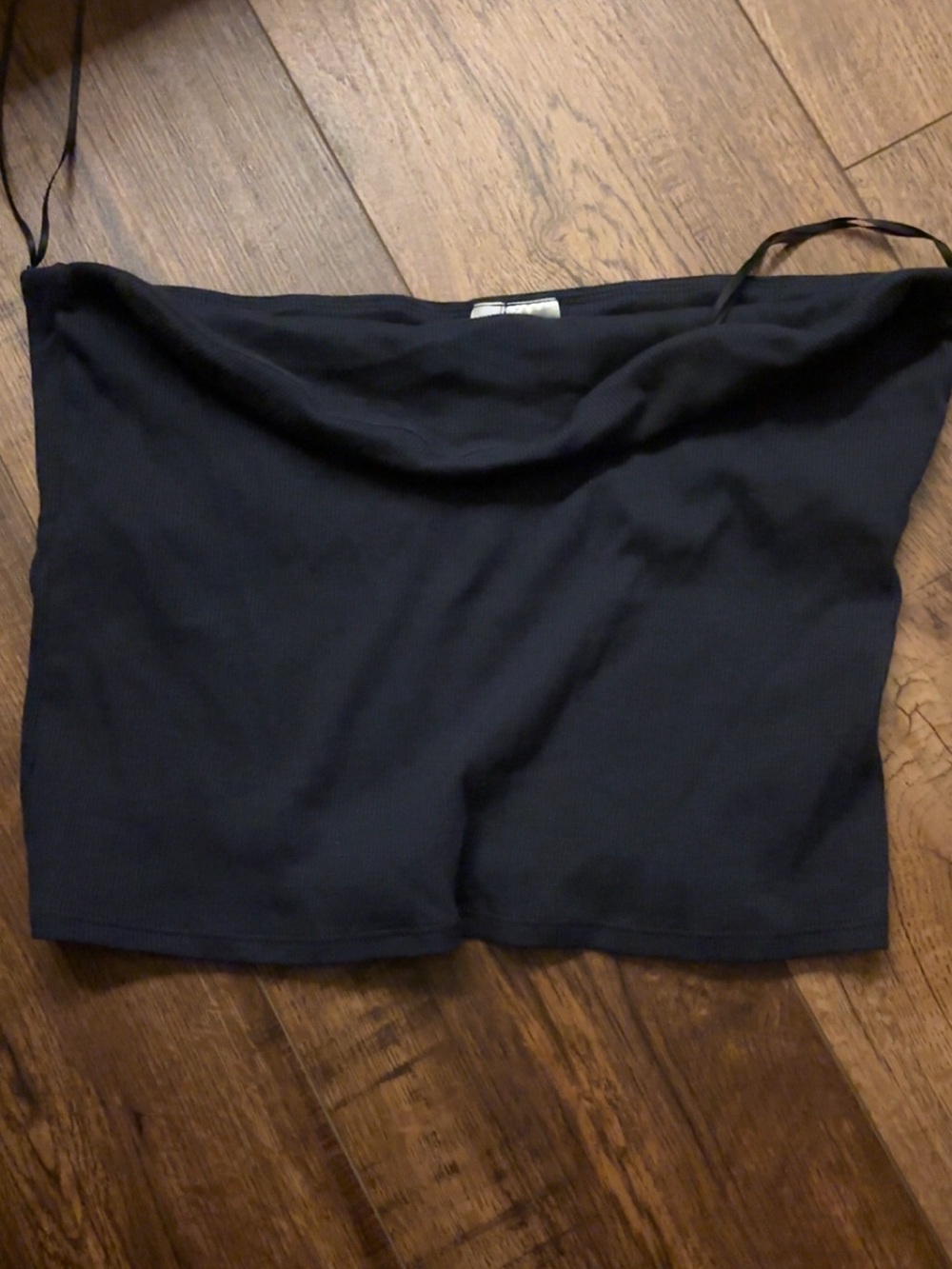 Divided Black Strapless Ribbed Tube Top